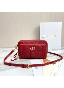 Di.or CARO DOUBLE POUCH Supple Cannage Calfskin Red High